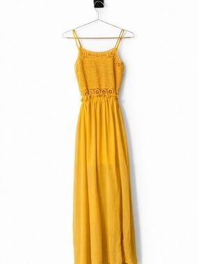 iris Mustard Yellow Crochet Bodice Maxi Dress